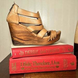 Bed Stu wooden heeled platform leather shoes size 8